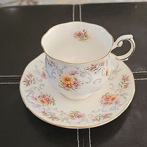 Vintage Queen's Rosina Fine Bone China Teacup and Saucer w/ Pink & Yellow Flower